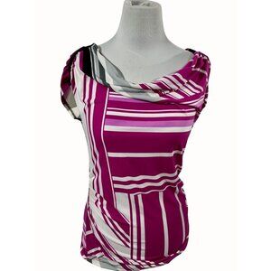 New York & Company Pink White Striped Cowl Neck Stretch Top Size Medium NEW